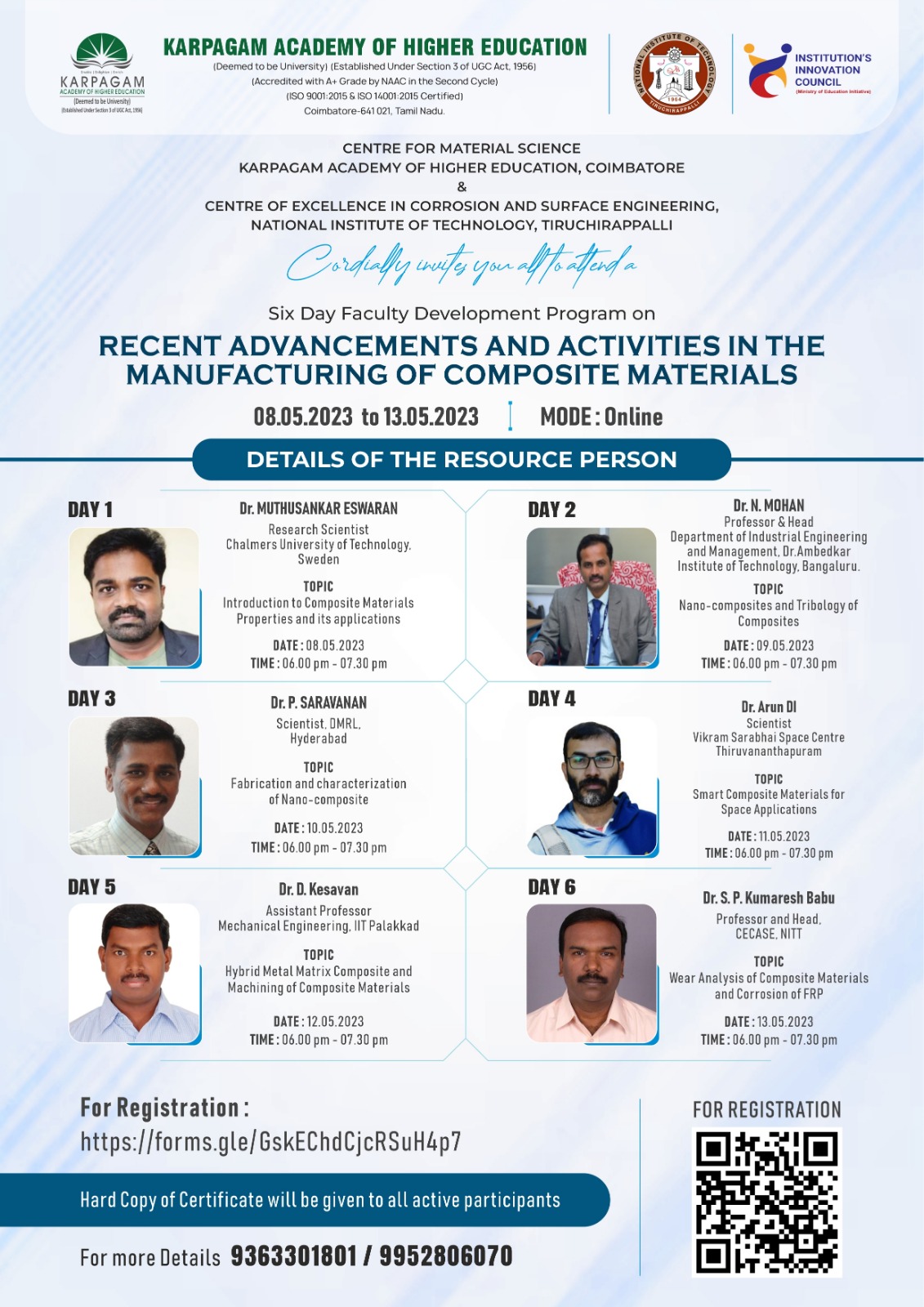 Six Day FDP on Recent Advancements and Activities in the Manufacturing of Composite Materials 2023